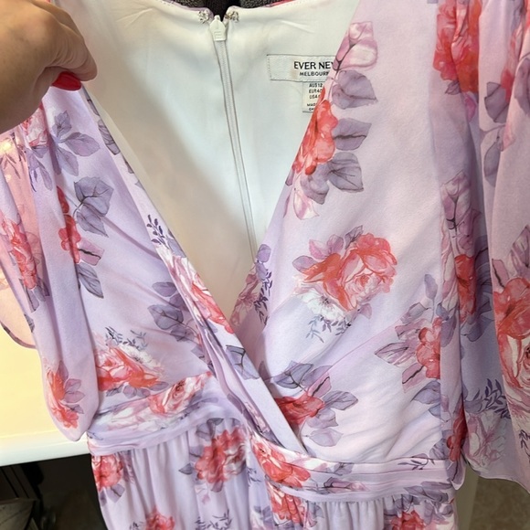 Ever New Melbourne lavender floral mini dress tiered, tulip sleeve size 8 US - Picture 7 of 15